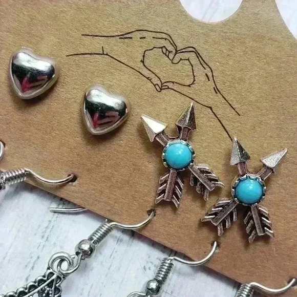 NWT Bohemian Vintage Earrings Silver Alloy Turquoise Bohemian Hippy Western - Picture 9 of 12